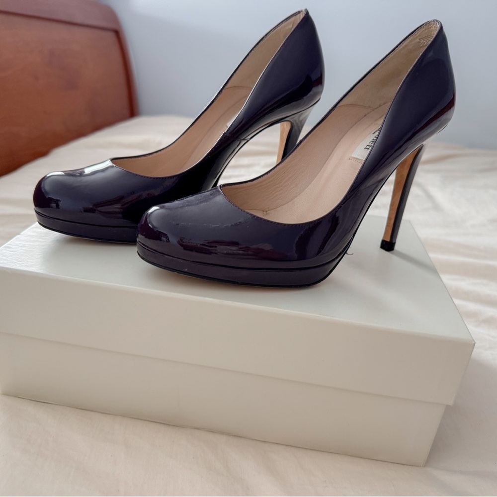 LK Bennett Dark Purple Patent Sledge Court Pumps